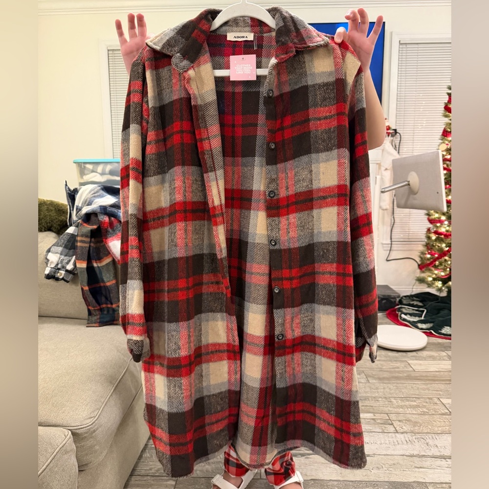 Dressed in LALA Red and Cream Plaid Coat